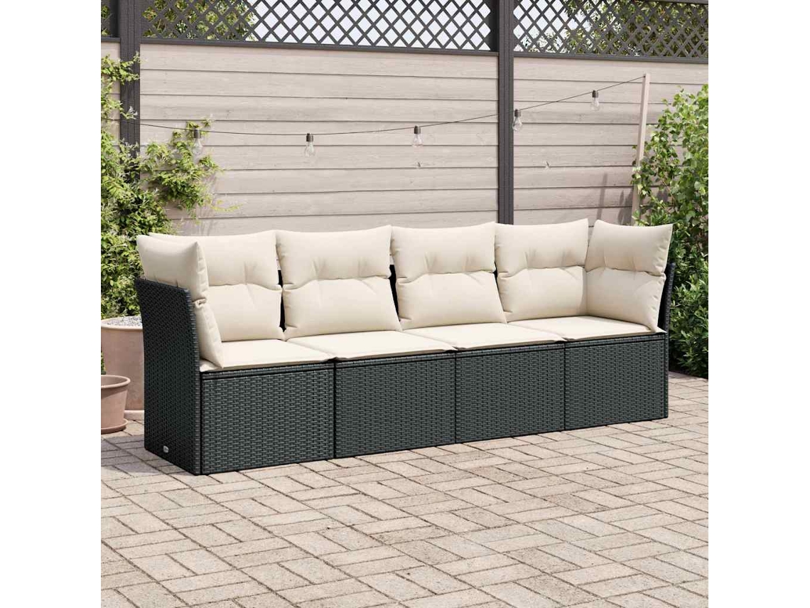 Vidaxl 4 Pcs Conjunto De Sofás Para Jardim C/ Almofadões Vime Pe Preto