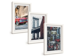 Conjunto De Pinturas Carro Antigo, Ponte Do Brooklyn, Áudio Retrô Moldura Branca Quadros Para A Sala De Estar Espelharte (3 Peças 20x30 Cm)
