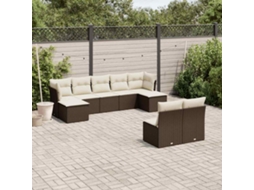 Vidaxl 9 Pcs Conjunto Sofás P/ Jardim C/ Almofadões Vime Pe Castanho