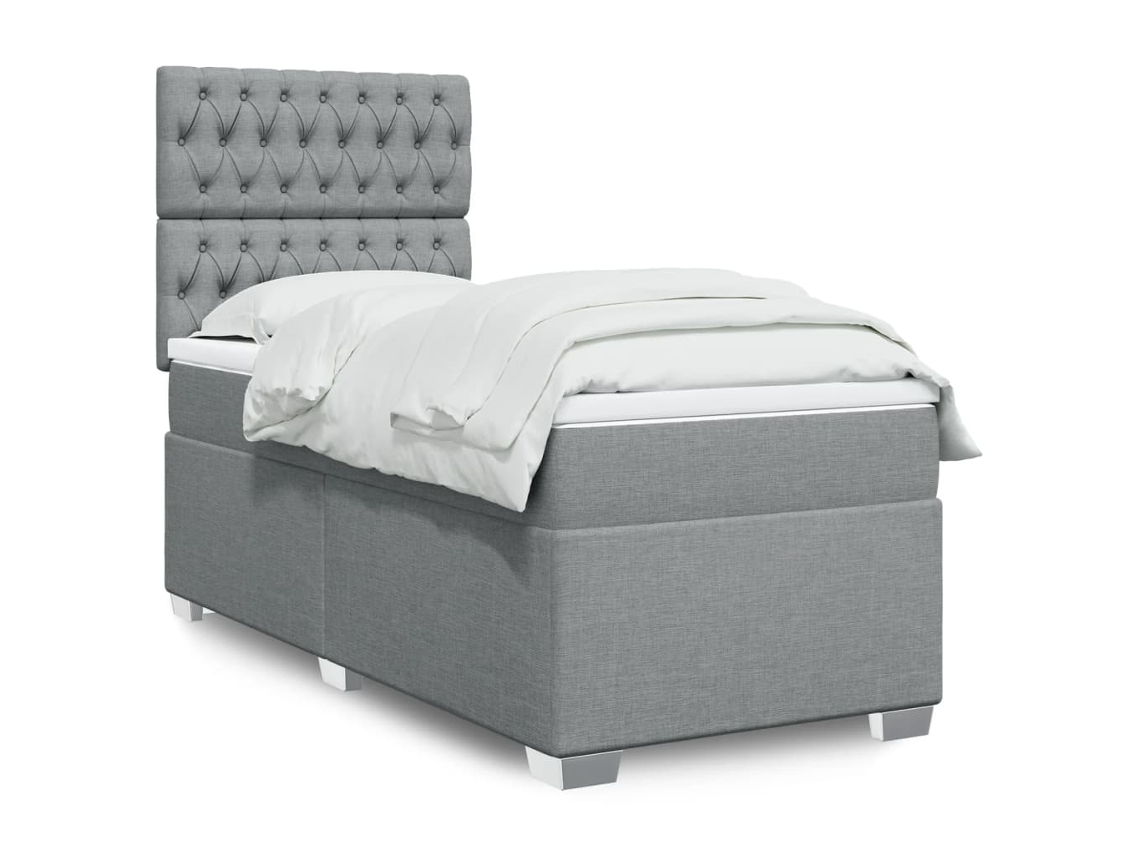 Vidaxl Cama Com Molas/colchão 90x200 Cm Tecido Cinza-claro