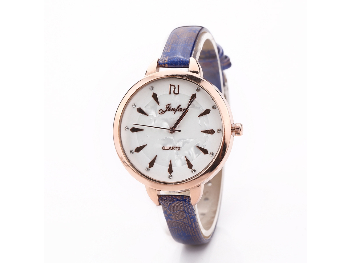 Relógio Feminino Elegante Pulseira Pu Strass Mostrador Slim Quartzo (azul)