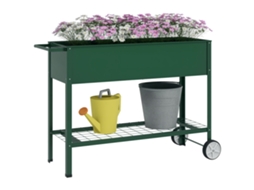Canteiro elevado com prateleira, 2 rodas, 109x44x80cm, BTFORUS, verde jardim