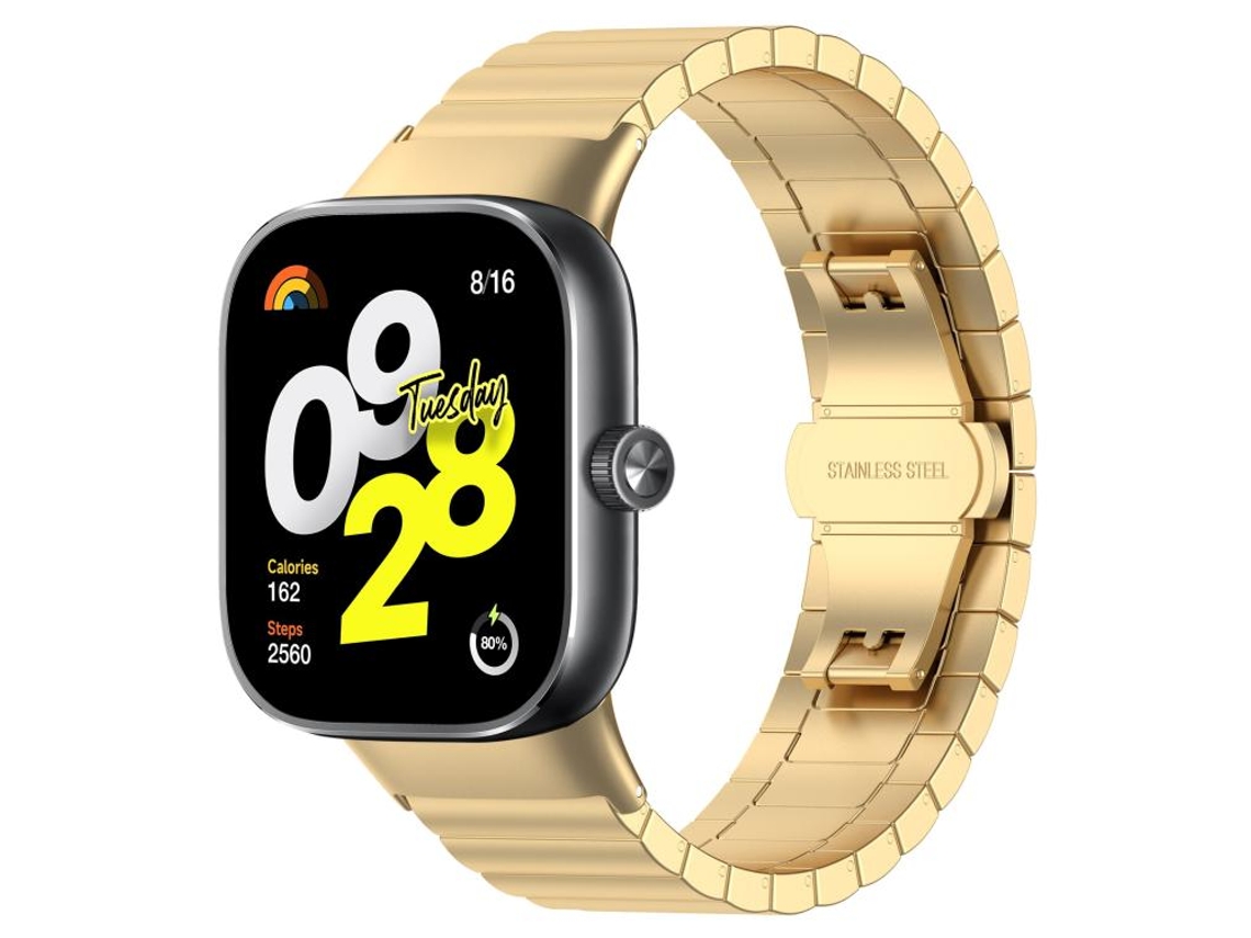 Bracelete para Xiaomi Band 9 Pro / 8 Pro / Redmi Watch 6 / 5 Aço Inoxidável Textura de Bambu com um Elo Dourada XIAOMOYU