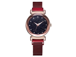 Relógio de Pulso Feminino Casual de Quartzo com Pulseira de Liga e Cristais (vermelho)