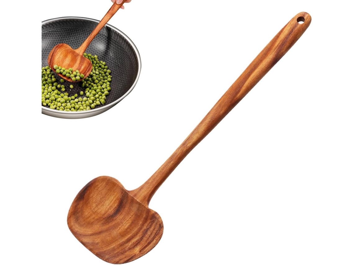 Concha De Madeira Para Sopa Com Cabo Longo Ergonômico, Antiaderente, 2 Em 1