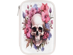 Estojo para lápis com estampa Caveira e Flor, organizador de material escolar, estojo com compartimentos, porta-lápis