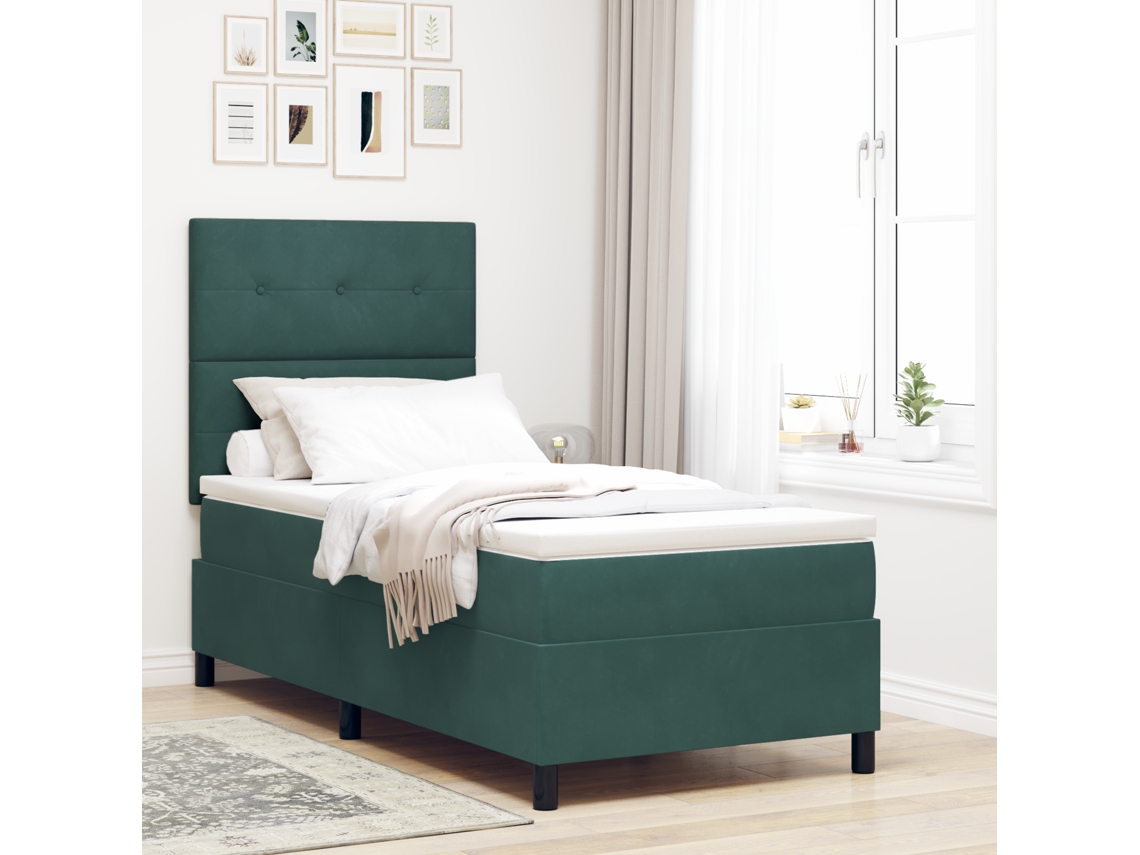 Cama Box Spring Com Colchão Verde Escuro Solteiro Veludo