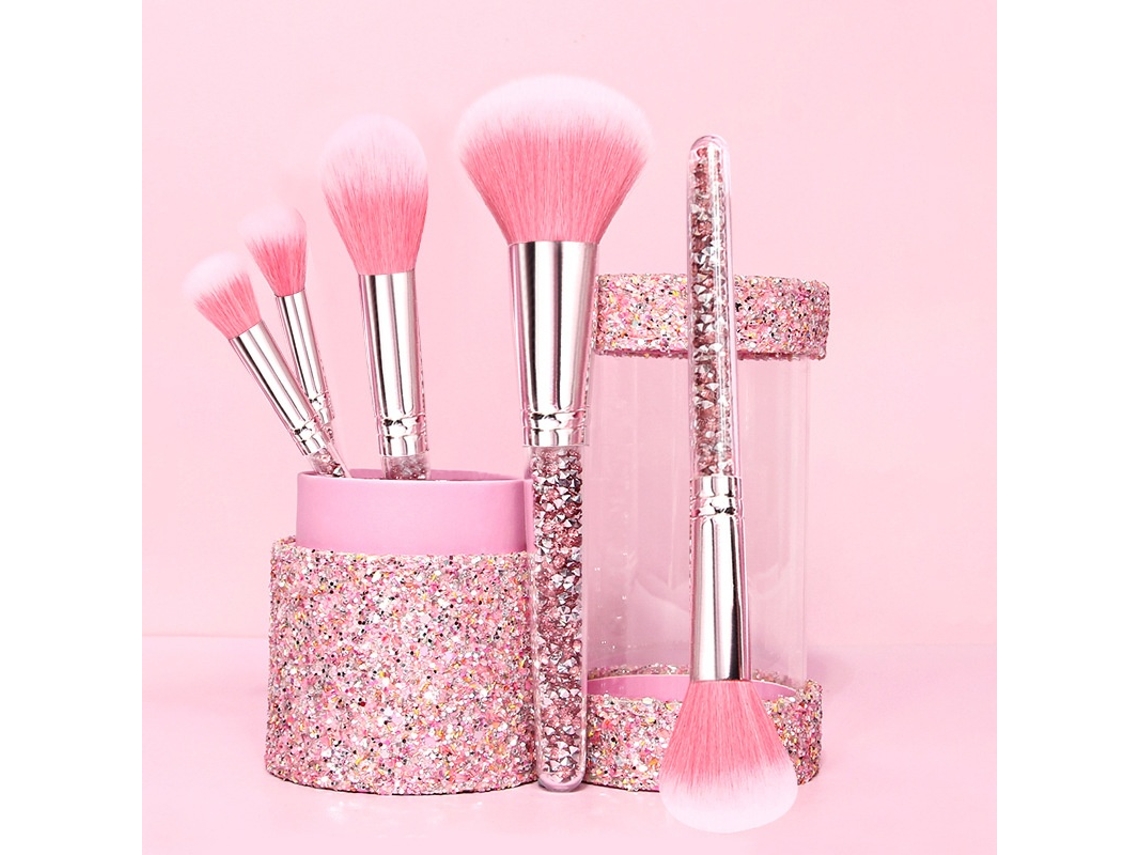 Conjunto De Pincéis De Maquilhagem Rosa Para Rosto Olhos E Base Elysve