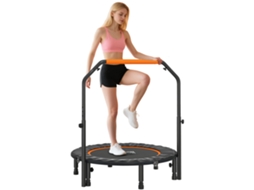 Trampolim Dobrável Laranja Ø102 Cm Com Alça Ajustável, Estrutura De Aço Para Pernas Treino, Corpo Preto E