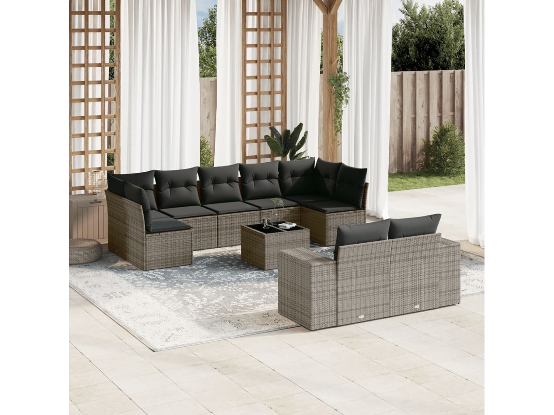 Jogo de Sofá Jardim 10 Peças C/ Almofadões Vime Pe Cinza Dkd Home Decor