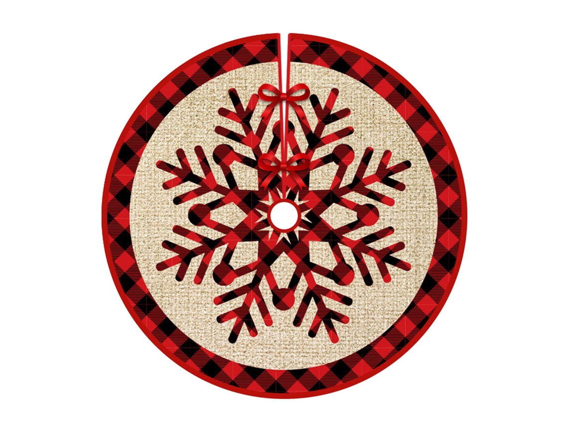 Tapete Para Árvore De Natal De 89 Cm (35 Polegadas) Em Xadrez Vermelho E Preto, Tapete De Papai Noel, De Neve