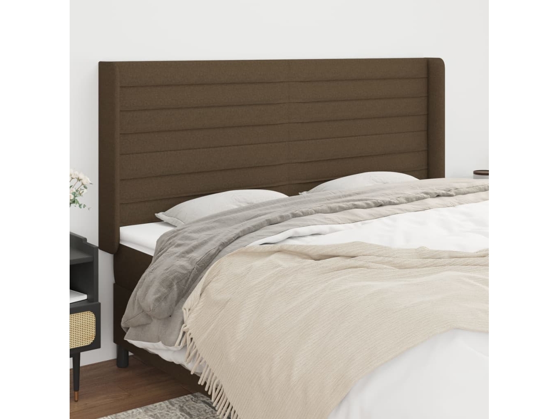 Cabeceira | Painel De Cama Cama C/ Abas Tecido 203x16x118/128 Cm Castanho-escuro