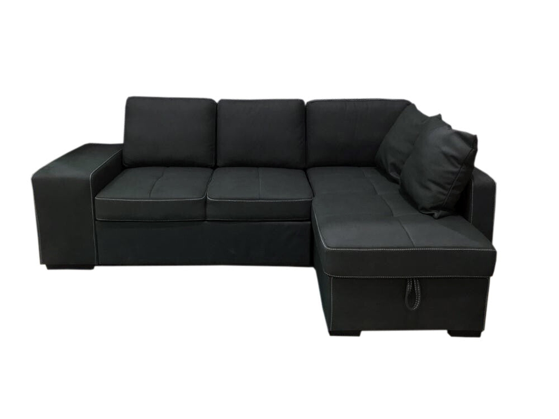 Sofá-Cama Chaise Longue Stacy 250Cm Preto Chaise Direita SALDOSYSTOCKS