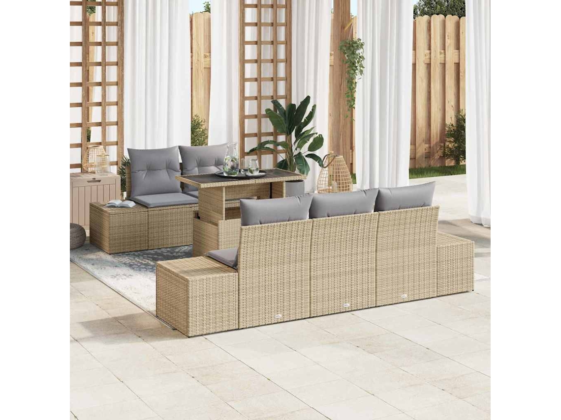 Vidaxl Conjunto De Sofá De Jardim 6 Unid. Bege E Cinza Claro