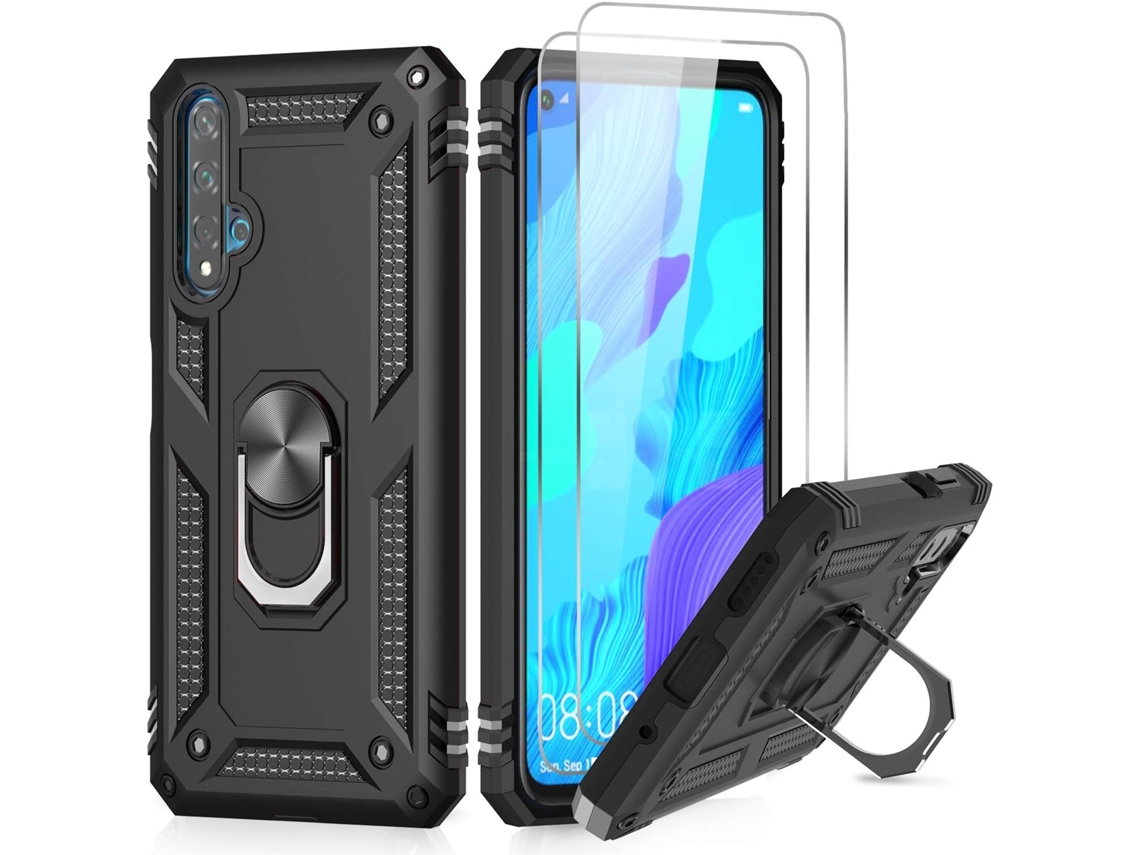 Conjunto de Capas Nova Anel Camada Defesa para Honor, Huawei Nova 5T/20 HONGWE. Resistente com Anel de Suporte (2un)