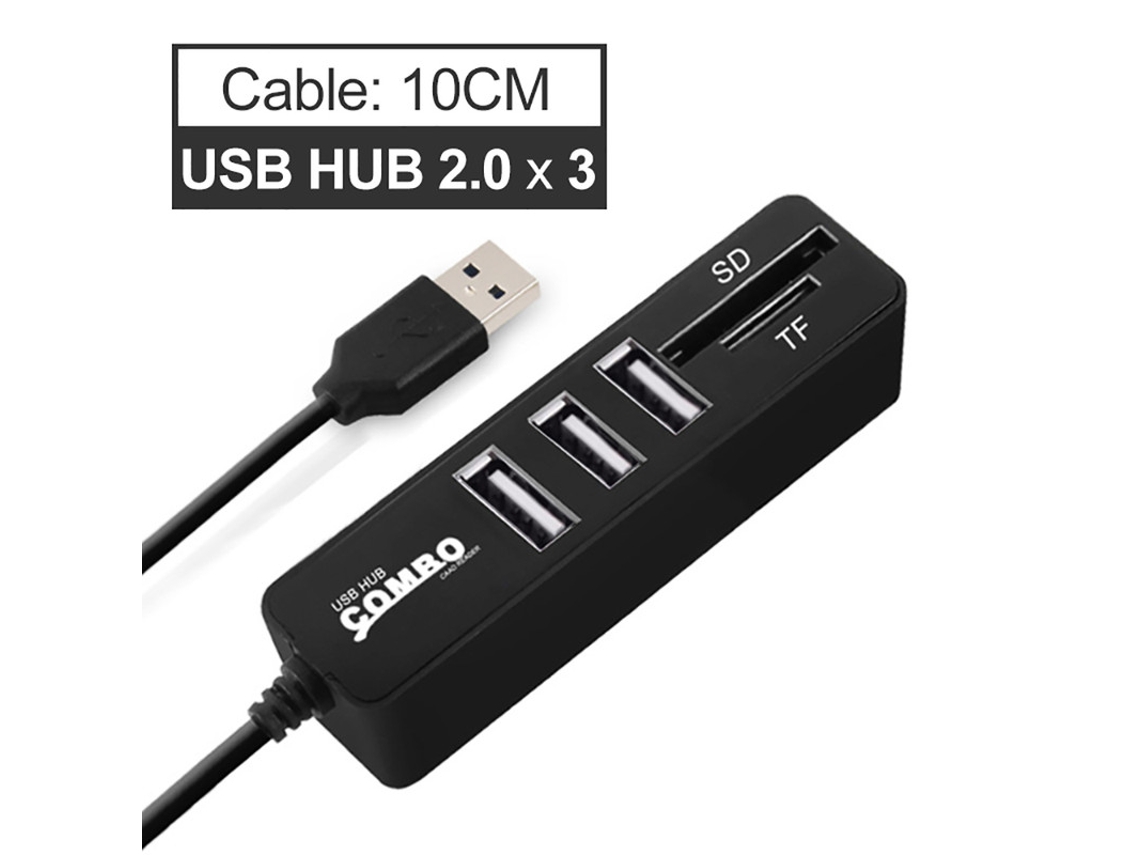 Yizhood USB Hub 3 Portas USB 2.0 Multi USB Splittersd Leitor de Cartão TF para PC Estação de Ancoragem Preta