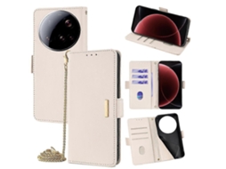 Capa De Couro Com Corrente Transversal Para Xiaomi 15 Ultra