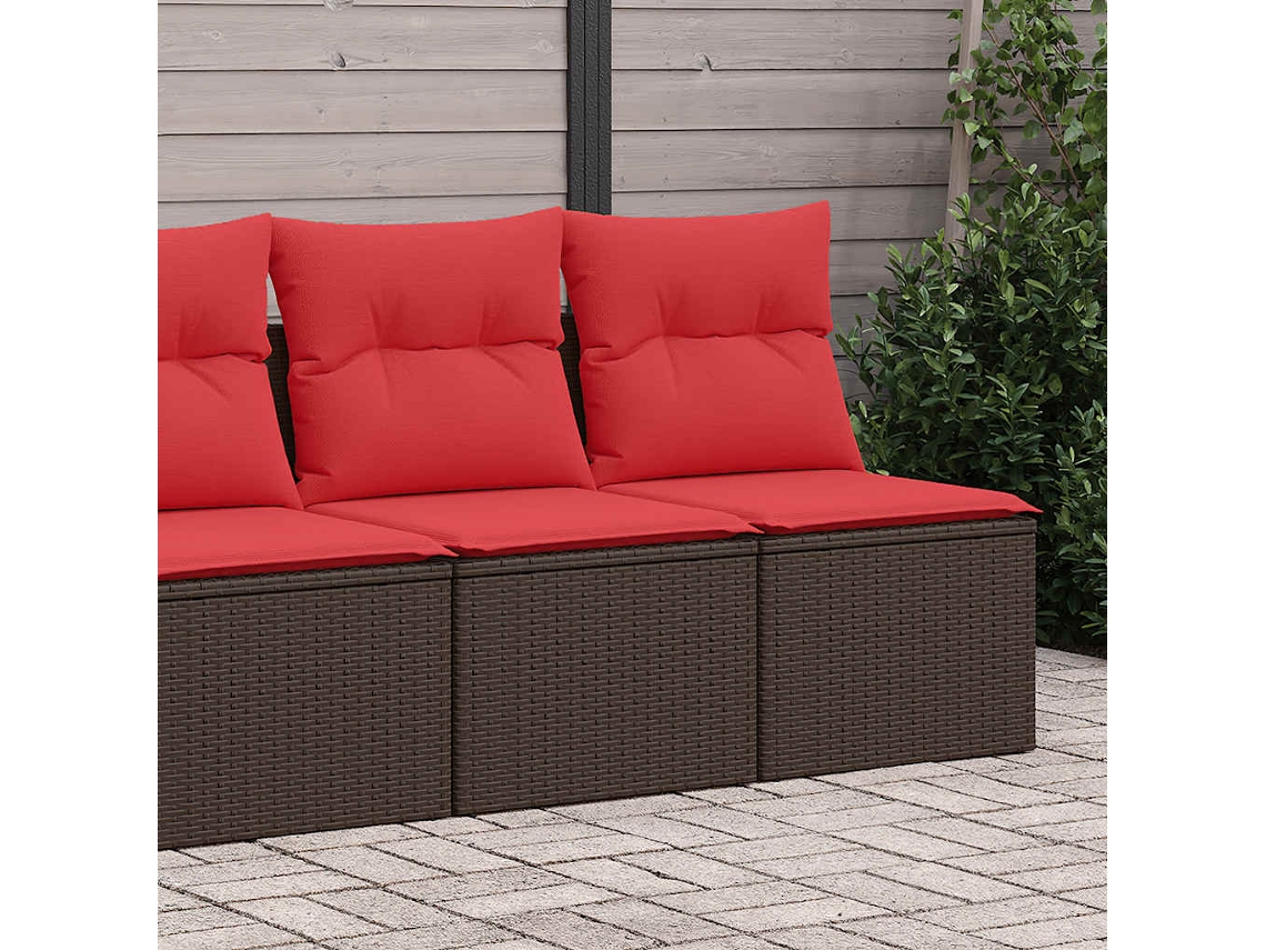 Vidaxl 2 Pcs Conj. Sofás Jardim C/ Almofadões Vime Pe/acácia Castanho