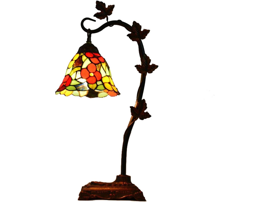 Abajur De Mesa Estilo Tiffany Com Haste Flexível, 20cm, Em Vitral Floral Campestre Com Folhas De Videira, Ideal Para