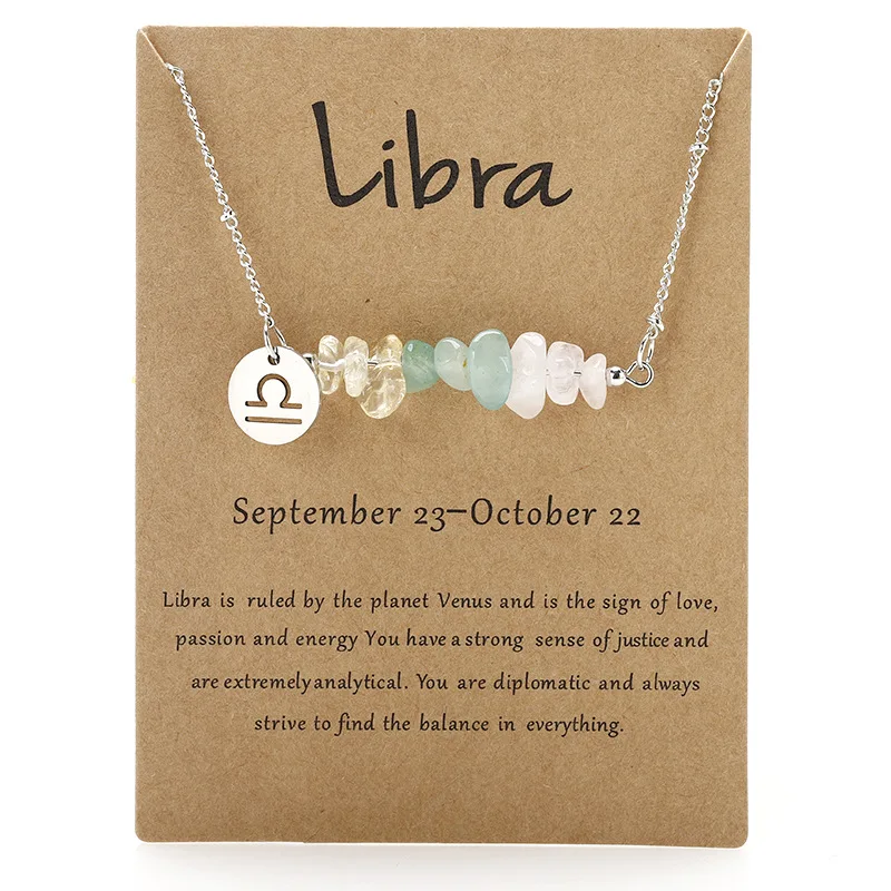 Colar Com Pingente Do Signo De Libra, Colar Com Contas De Pedra Natural