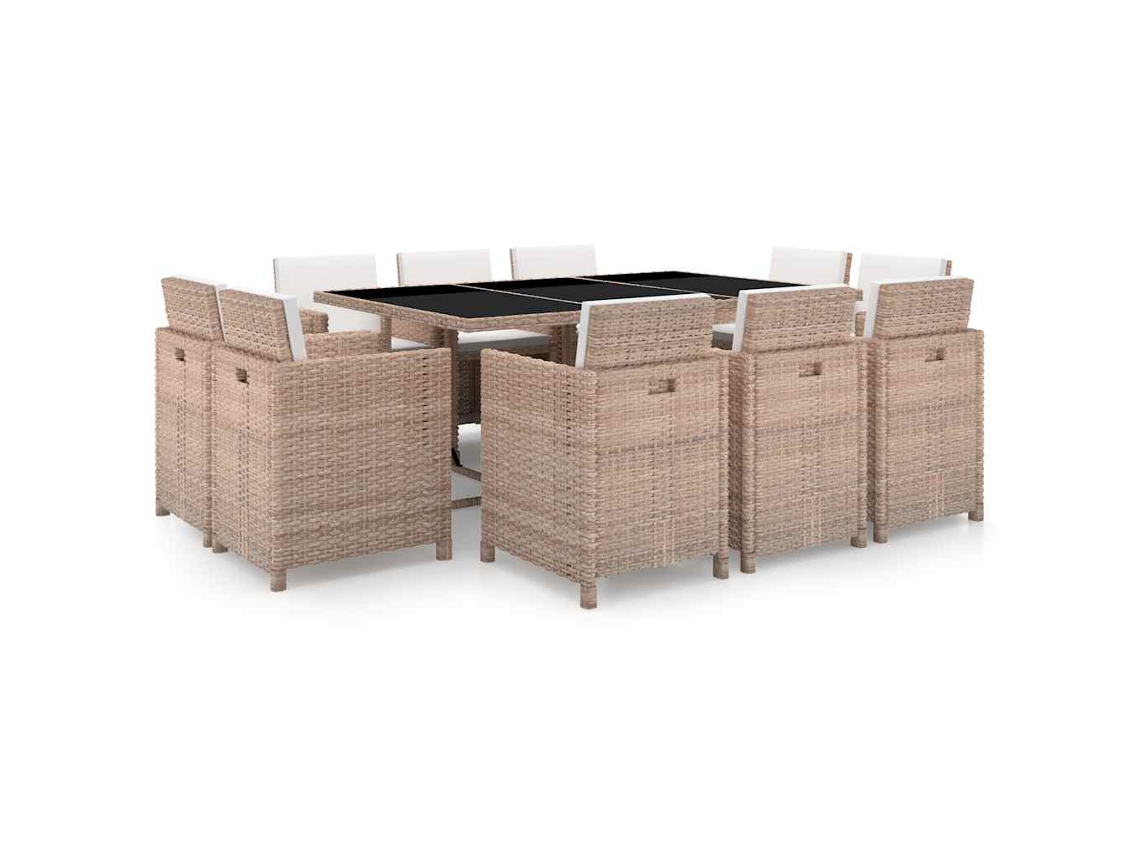 Vidaxl 11 Pcs Conjunto Jantar Exterior Com Almofadões Vime Pe Bege