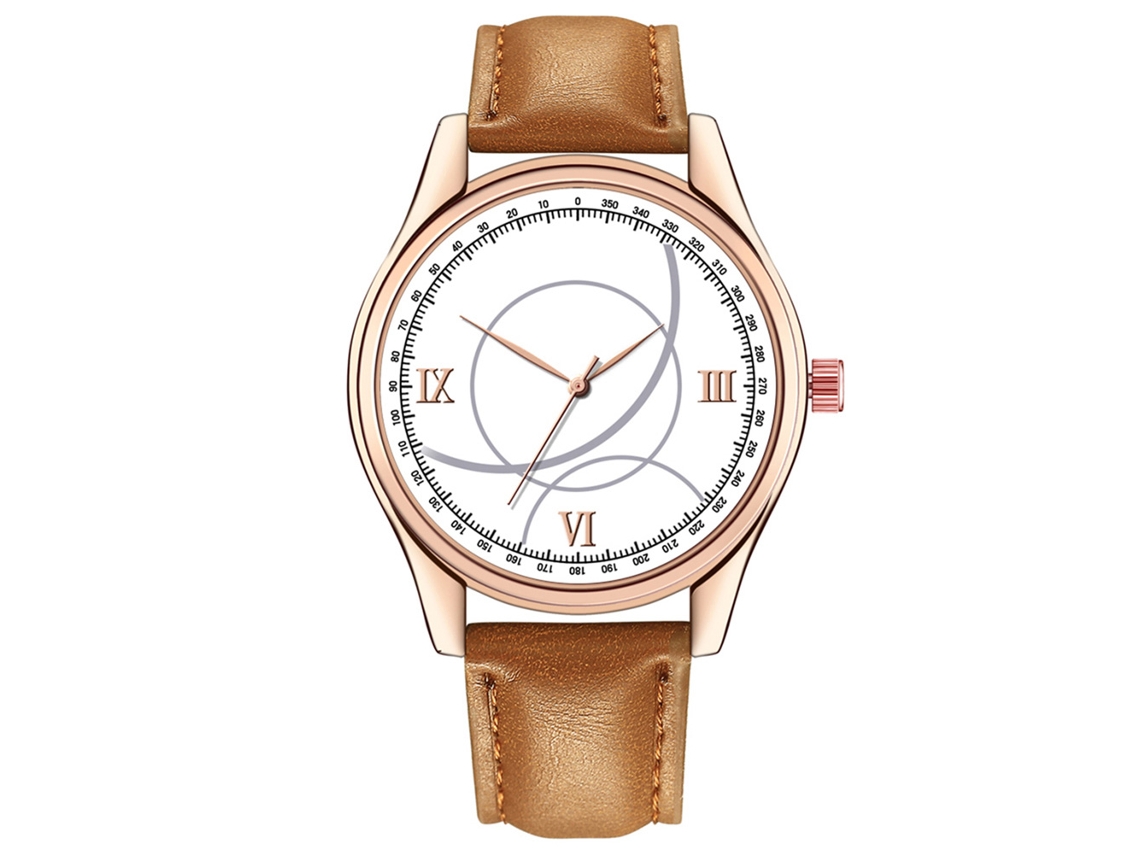 Relógio de pulso feminino casual e elegante com mostrador em liga metálica PU, movimento de quartzo, nas cores marrom claro e branco.