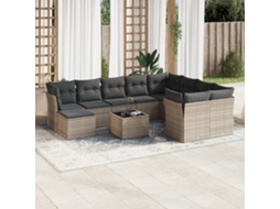 Jogo de Sofá Jardim 11 Peças C/ Almofadões Vime Pe Cinza Dkd Home Decor