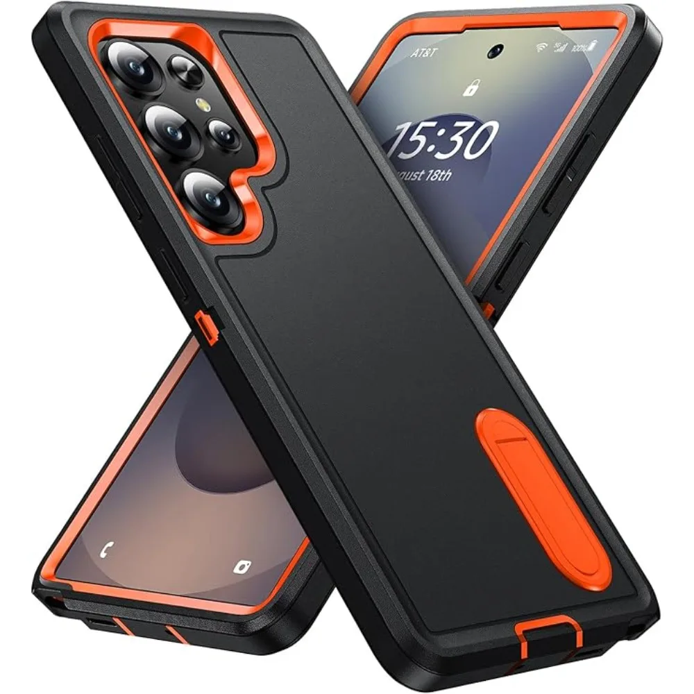 (preto/laranja, Galaxy S22 Ultra 5g) Capa Protetora Fosca Resistente E Durável, De Nível Militar, Com Suporte.