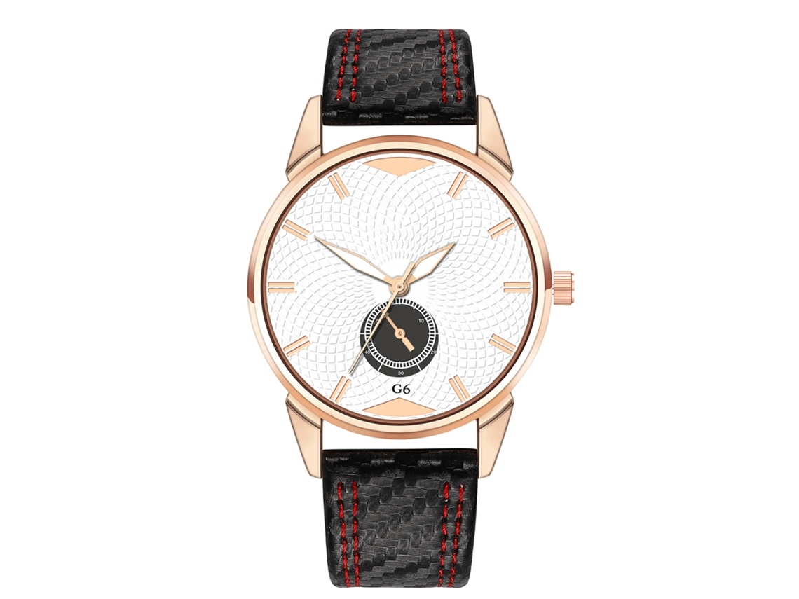 Relógio de pulso masculino de quartzo com pulseira de PU e mostrador redondo moderno (vermelho)