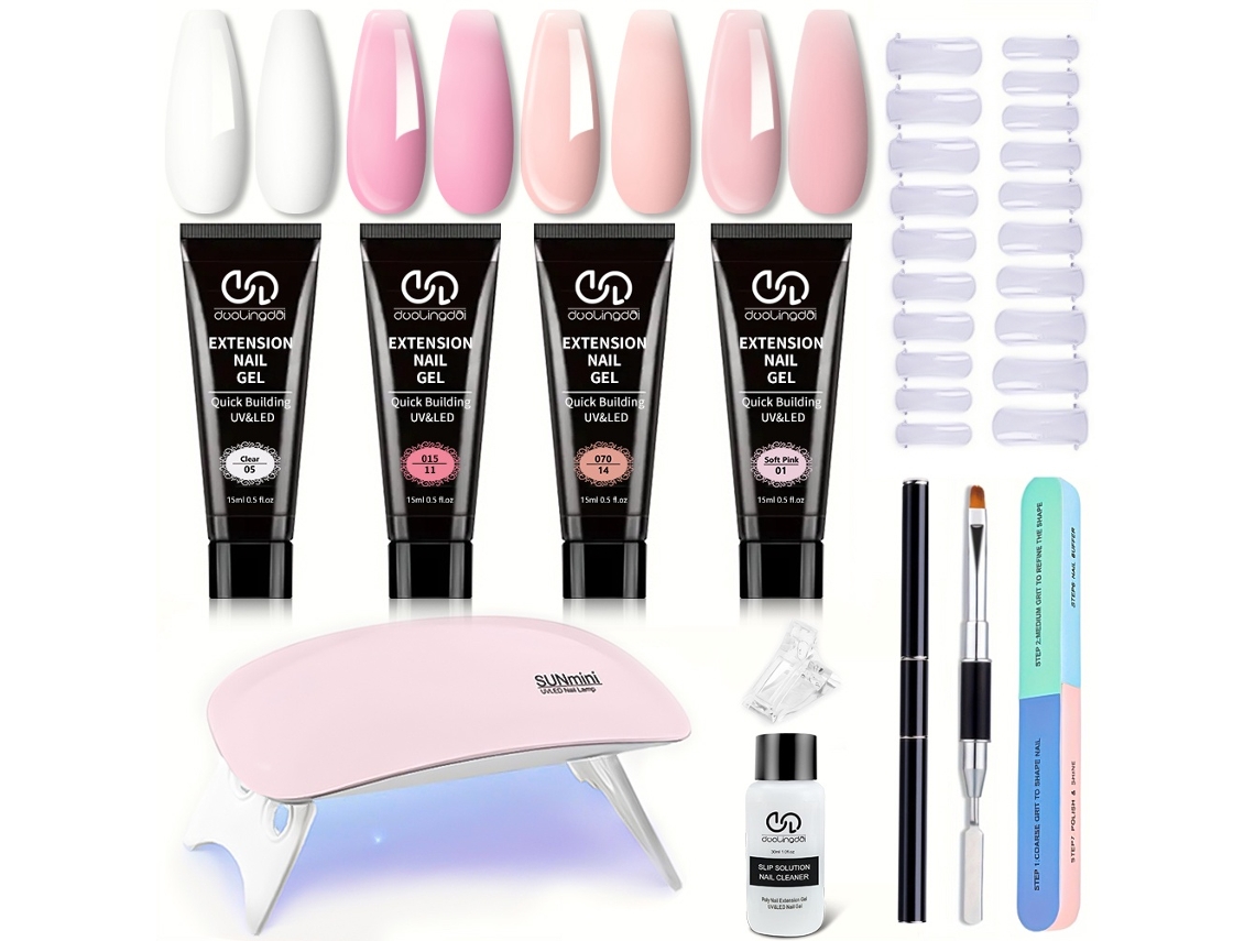 Kit De Extensão De Unhas Em Polygel Com 4 Cores E Lâmpada Para Unhass Compacta