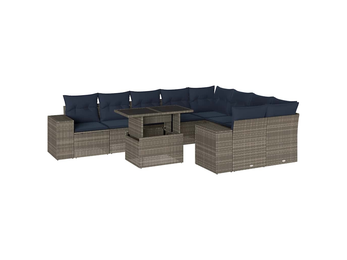 Conjunto de Sofá de Jardim, 10 Peças, Almofadas, Rattan Cinza MAISON EXCLUSIVE