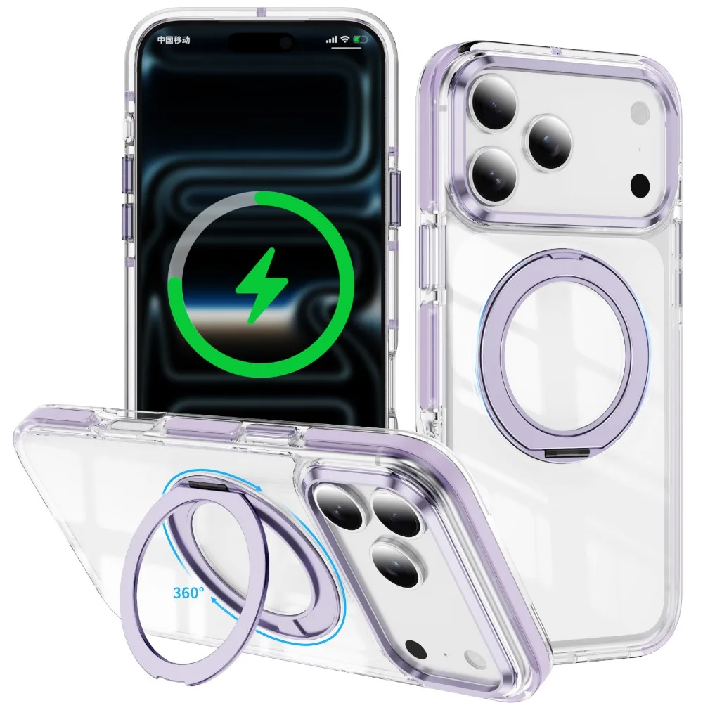 (roxo, Iphone 15 Pro) Capa Magnética Para Celular Com Suporte Giratório De 360° E Proteção Contra Quedas Com Airbag.