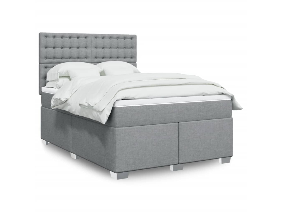Vidaxl Cama Com Molas/colchão 140x190 Cm Tecido Cinzento-claro
