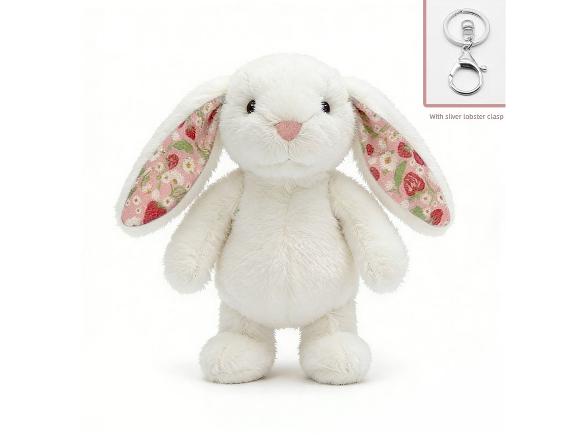 Chaveiro de Pelúcia de Coelho de Orelhas Caídas com Estampa Floral Cinza Escuro CHABERLU