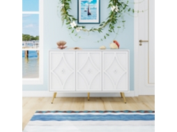 Aparador Moderno Branco 3 Portas 3d Com Pernas Douradas Móvel De Armazenamento Para Sala Corredor Ou Quarto 120x40x80cm Mega Echo Trade Shop