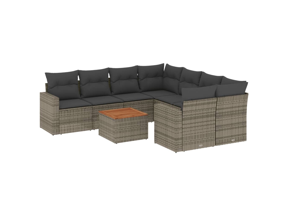 Conjunto de 9 Sofás para Jardim com Almofadões Vime Pe Cinzento MAISON EXCLUSIVE (90x200 cm)