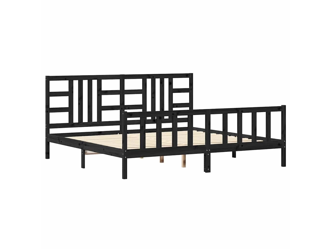 Estrutura De Cama Vidaxl Preto Madeira De Pinho Maciça (205.5 X 205.5 X 100 Cm)
