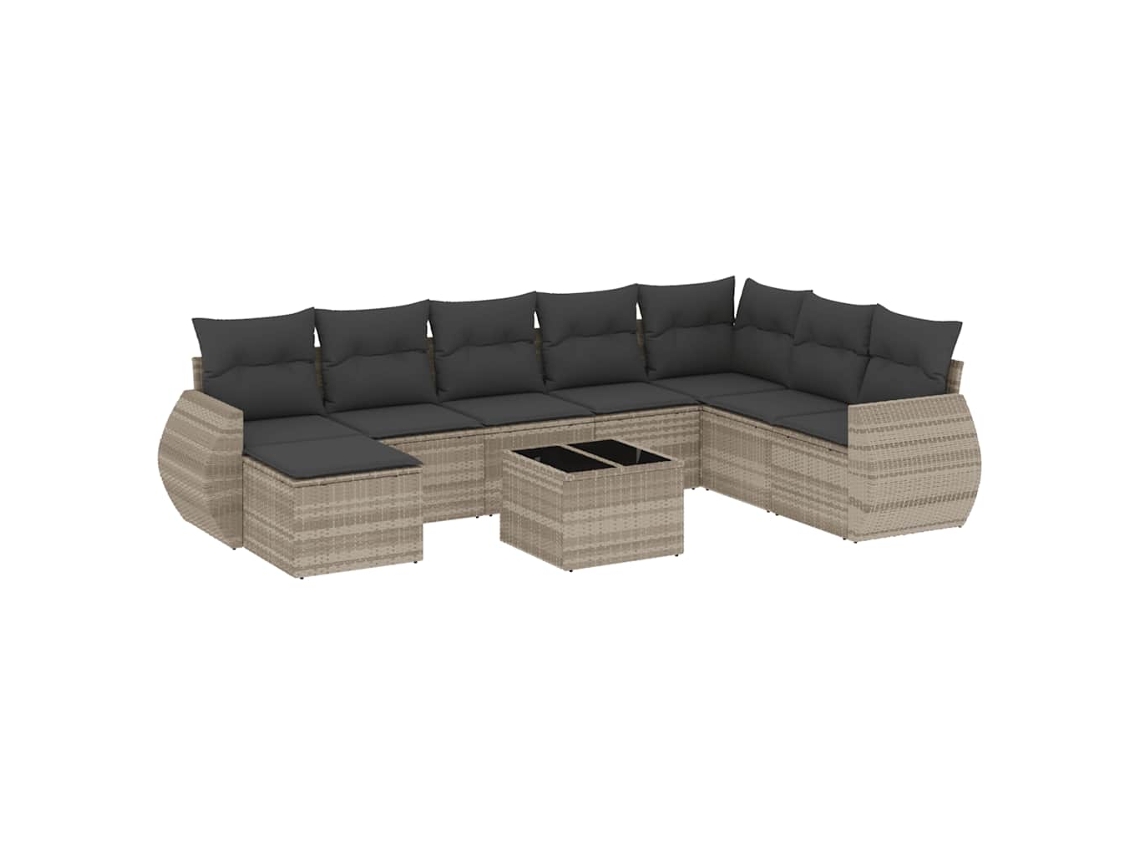 Maison Exclusive - 9 Pcs Conj. Sofás Jardim Com Almofadões Vime Pe Cinzento-claro