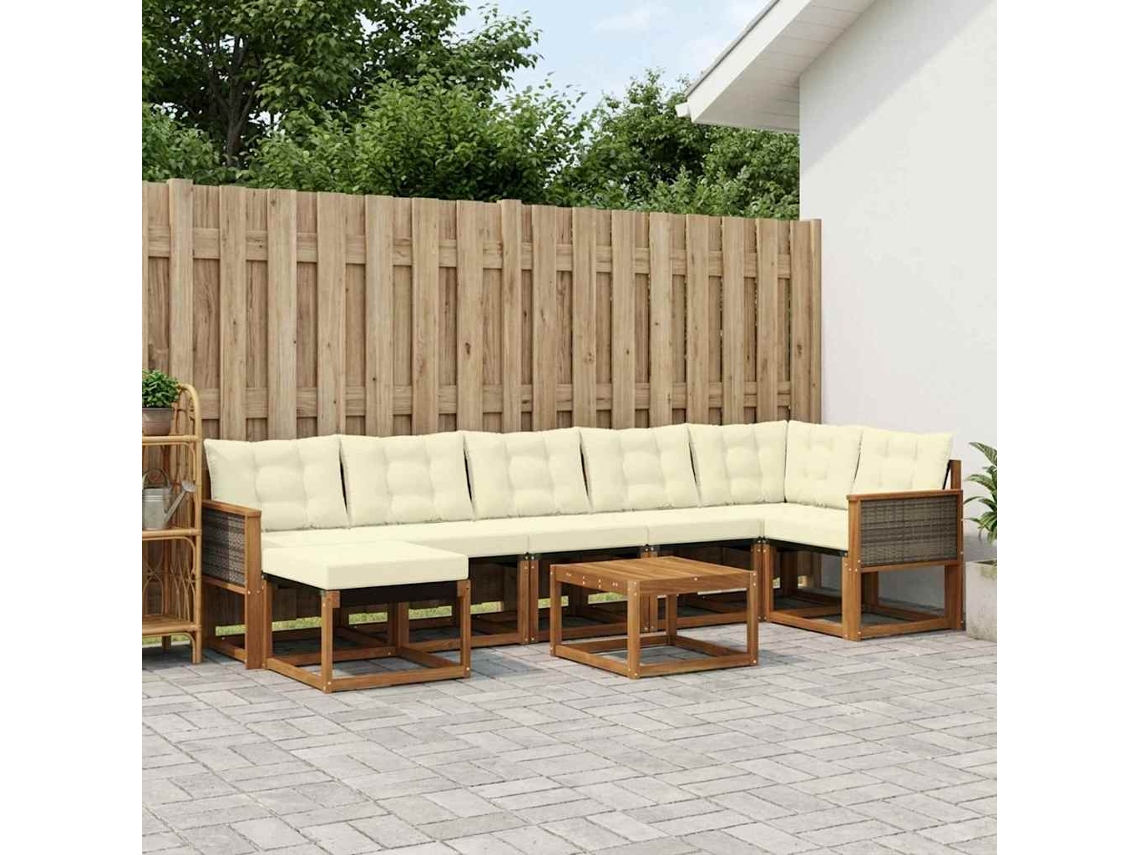 Vidaxl Conjunto De Sofás Para Exterior 8 Pcs Natural E Creme