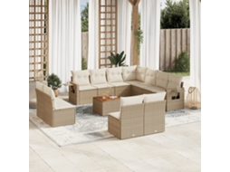 Vidaxl 12 Pcs Conjunto De Sofás P/ Jardim Com Almofadões Vime Pe Bege