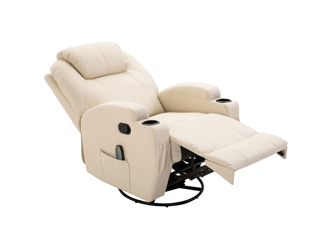 Televisão Reclinável Poltrona de Massagem com Vibração, Bolso Lateral, Função Lounge Relax, Design Confortável, Branco Creme
