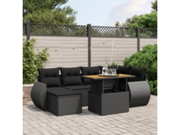 Vidaxl 7 Pcs Conjunto De Sofás P/ Jardim C/ Almofadões Vime Pe Preto