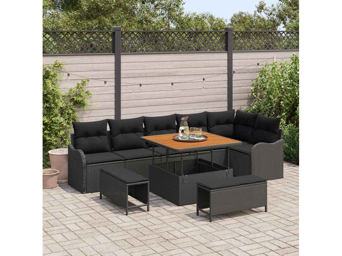 Vidaxl Conjunto De Sofá De Jardim 9 Unid. Preto Vime Pe