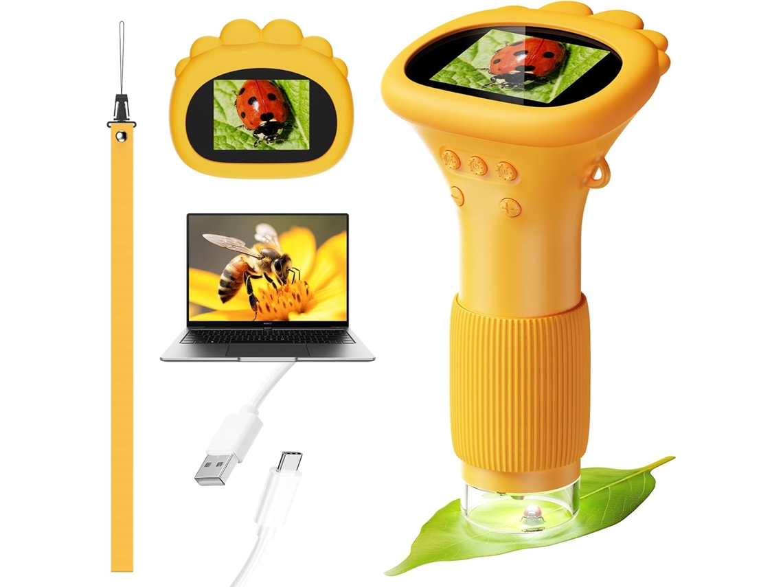 Microscópio Infantil 4k, Microscópio Digital 1000x, Tela Ips De 2 Polegadas (amarelo)