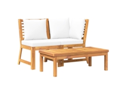 Maison Exclusive - 3 Pcs Conjunto Lounge Jardim C/ Almofadões Cor Creme Acácia