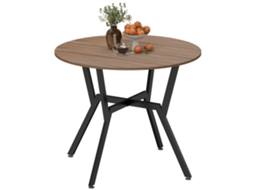 Mesa de Jantar Redonda Estilo Industrial com Tampo de Madeira e Estrutura de Aço Ø90x76 Cm Marrom Ge