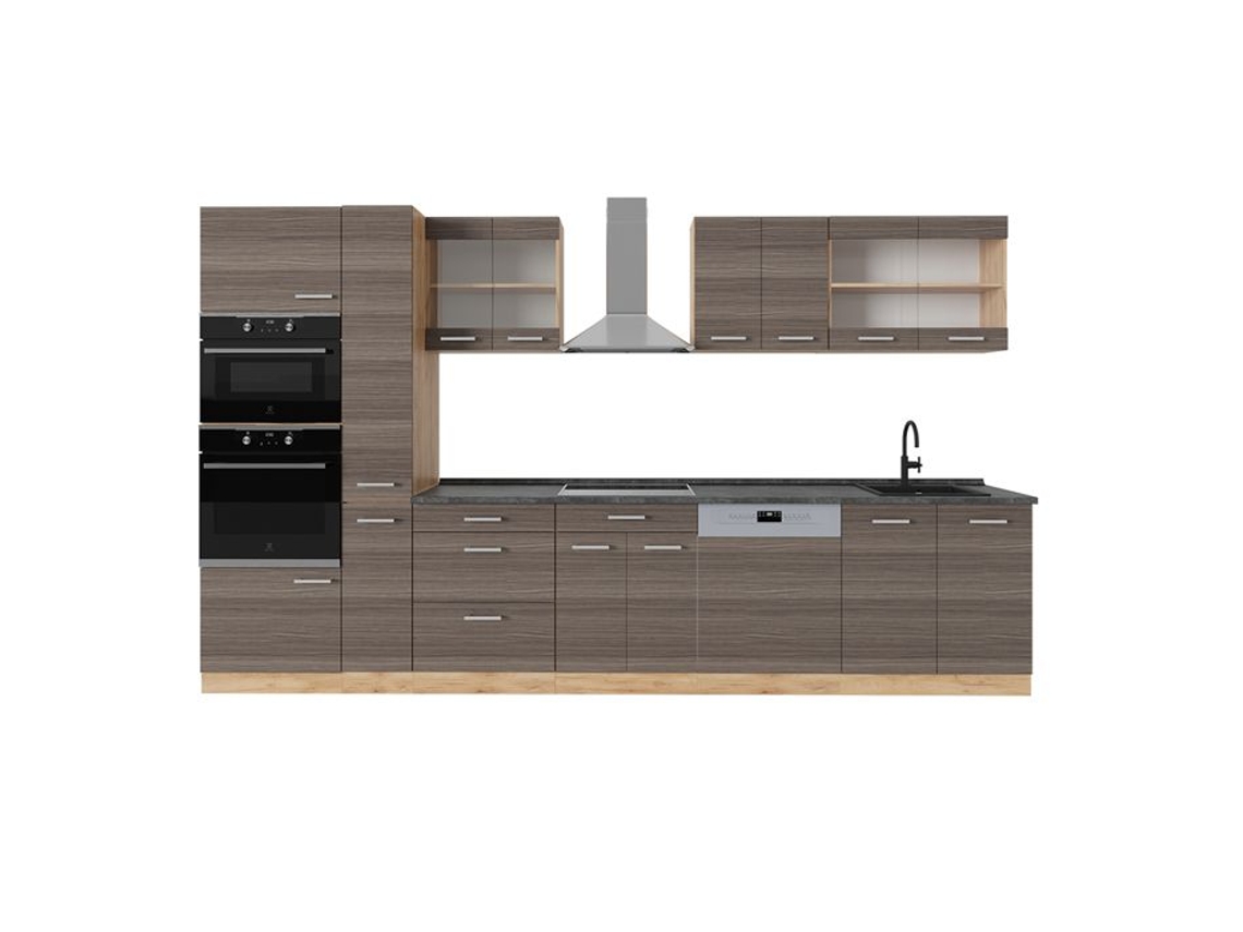 Cozinha completa R-Line, 350cm, PT Antracite, cinza nobre/ Carvalho dourado, Vicco