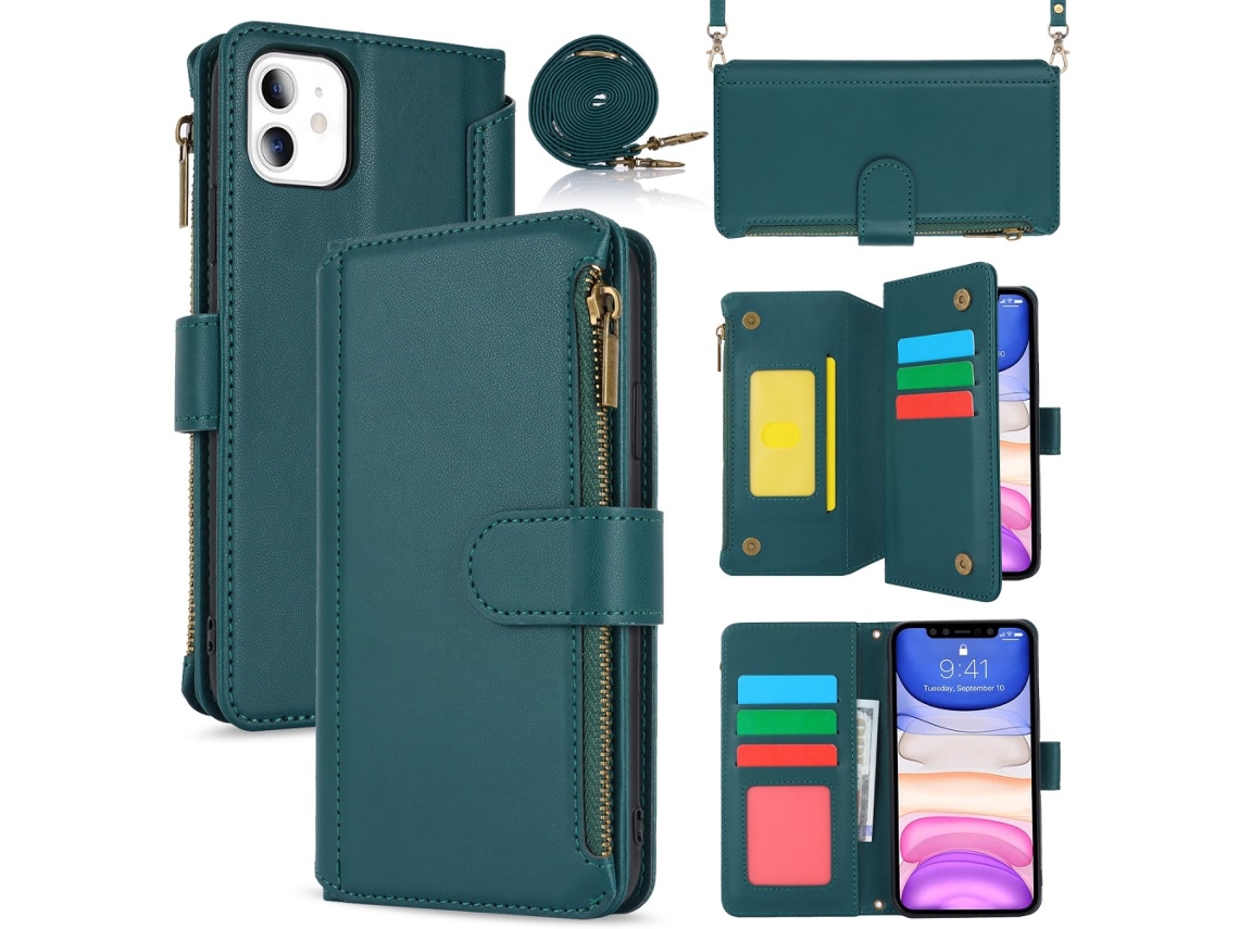 Capa Para Iphone 11 Pele Sintética Com Porta-cartões Azul