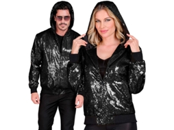 Bomber Moda preto com capuz e lantejoulas para adulto