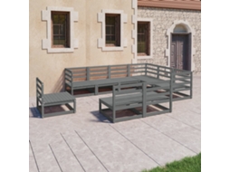 Vidaxl 9 Pcs Conjunto Lounge De Jardim Pinho Sólido Cinzento